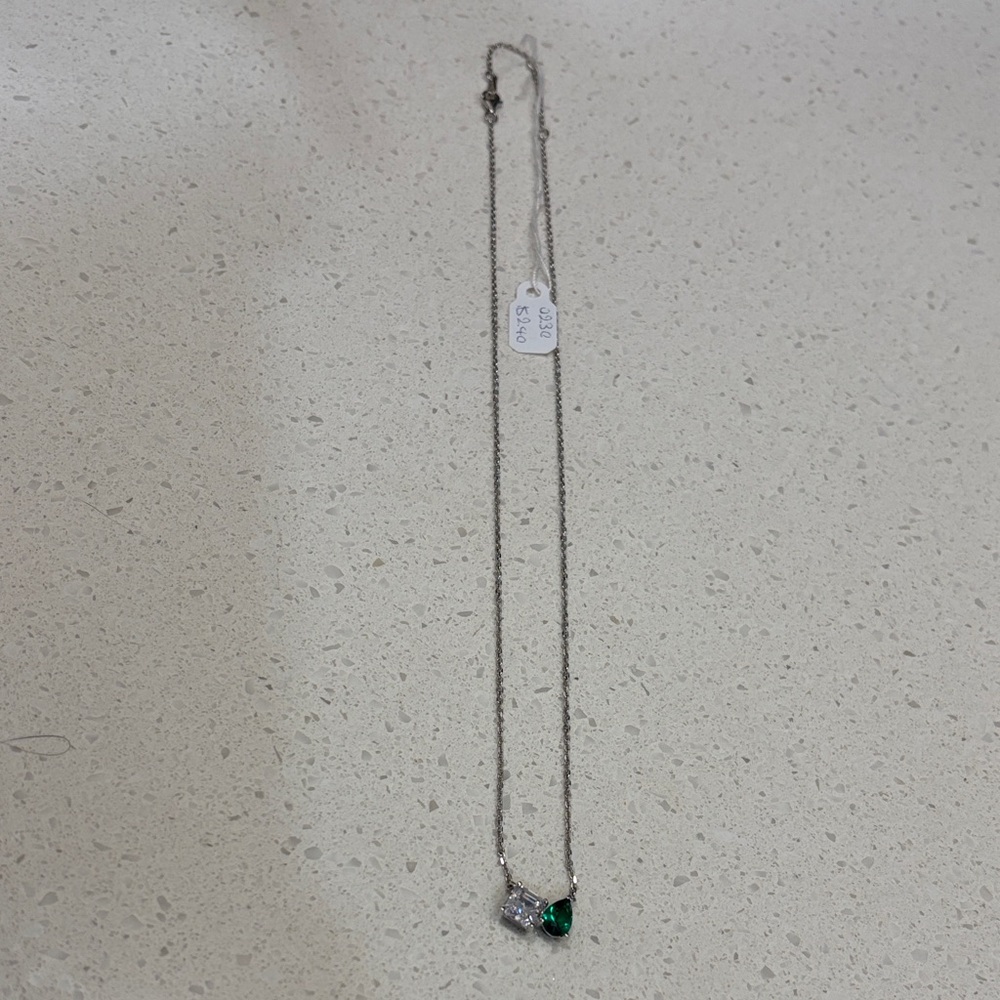 Elegant Silver and CZ Emerald colour Necklace